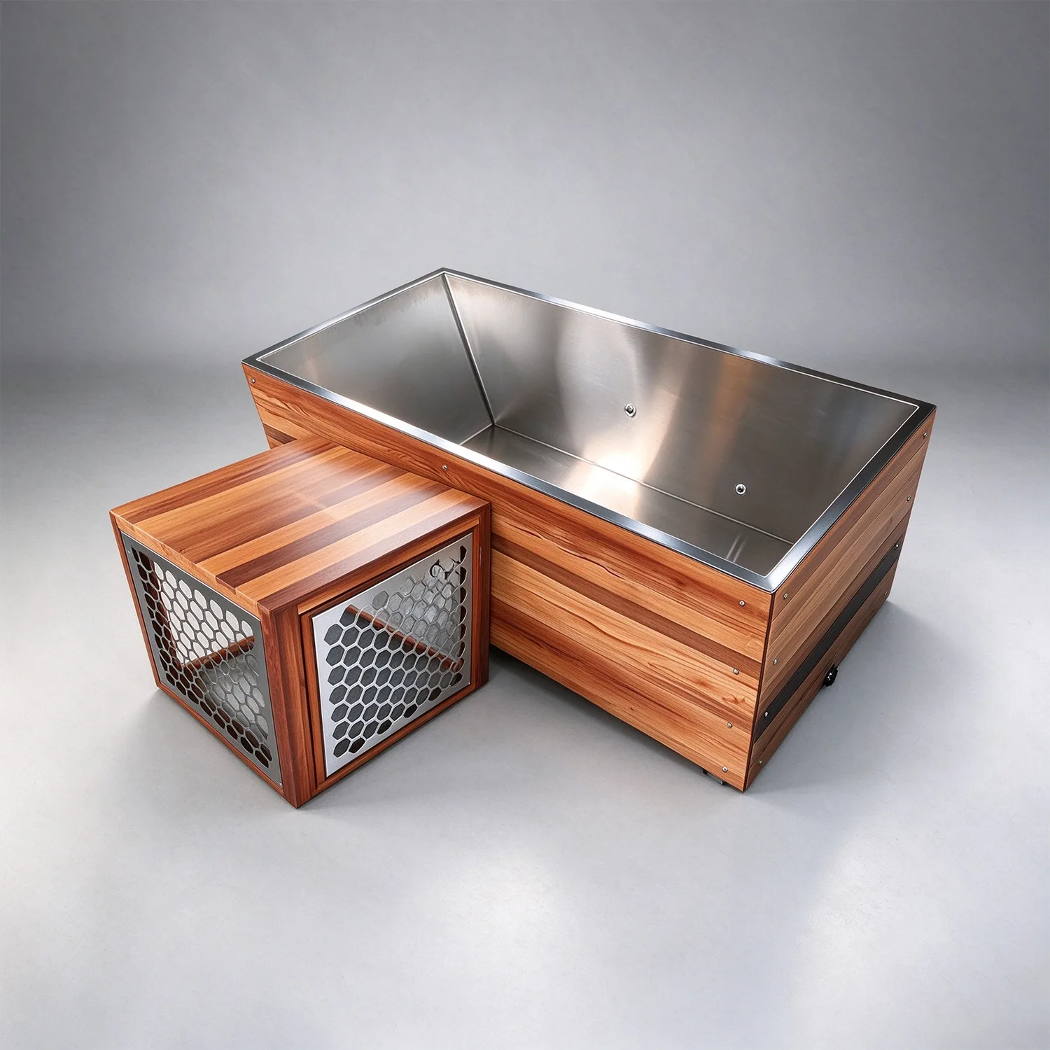 Red cedar cold tub with 304 stainless steel liner 007